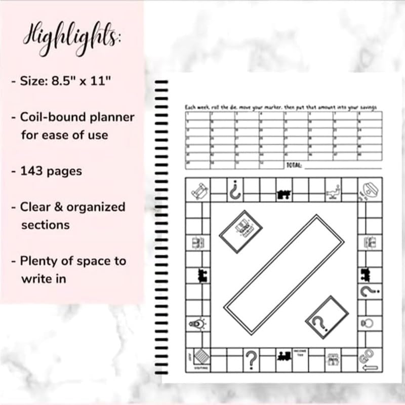 wangzongniubi Bullet Dotted Journal Game, Book Tracker, Habit Tracker, Monthly Spending Tracker,for Savings,Finance,Dreams,with 12 Colouring Pencils for Planners(1PC)