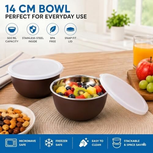 Image of Zaib Stainless Steel Microwave Safe Serving Bowl 500 ml, 14 cm