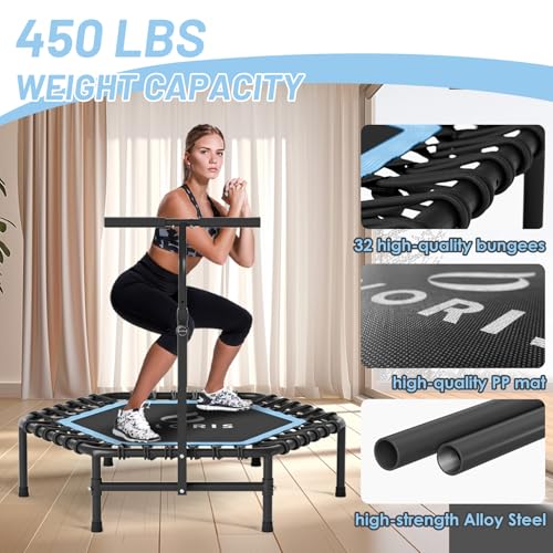 Image of CLORIS 45'' Rebounder Trampoline for Adults - Max Load 450lbs, Trampoline with Adjustable Foam Handle Indoor /Outdoor Fitness Body Exercise
