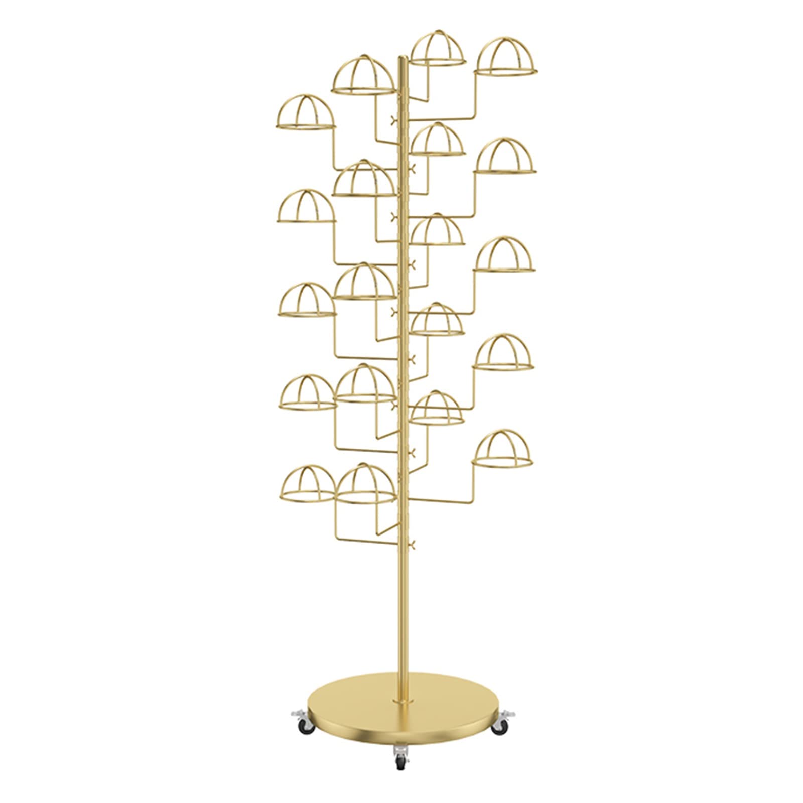 YNBSHGAA Hat Organizer Rack with Wheels, Multi-Layer Display Stand for Cowboy Hats and Wigs, Commercial Hat Tree Shelf,Gold-Place 20 hats