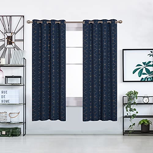 Deconovo Blackout Curtains, Gold Diamond Printed Eyelet Curtains, Home Decorative Room Darkening Curtains for Bedroom, 46 x 54 Inch(Width x Length), Navy Blue, One Pair - Image 3