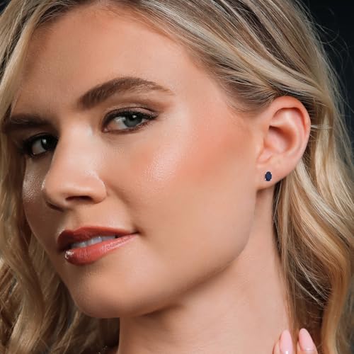 Gem Stone King 925 Sterling Silver Blue Sapphire Stud Earrings For Women Men (0.80 Cttw, Gemstone Birthstone, Oval 6X4MM)4