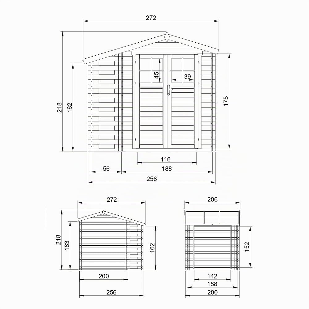 Abri de Jardin en Bois et Range bûches extérieur - Porte verrouillable de Haute qualité - Stockage extérieur I206xL272xH218 cm/ 3,53 + 0,97 m2 Petit abri à Outils, Local à vélos TIMBELA M386F