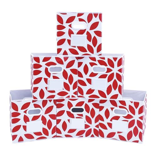 Image of MAX Houser Fabric Storage Bins Cubes Baskets Containers with Dual Plastic Handles for Home Closet Bedroom Drawers Organizers, Foldable, Set of 6 (Red)