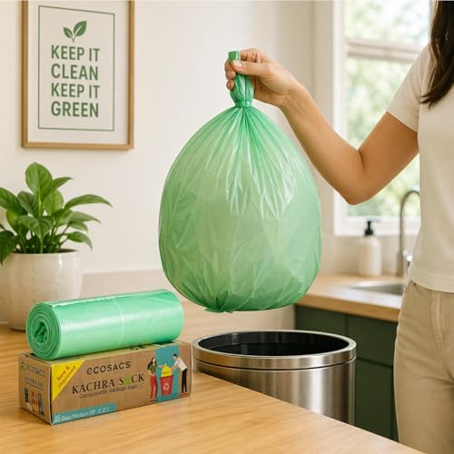 Image of Kachra Sack Garbage Bags With Ties |Degradable | Trash Bags |Medium Size | 19 x 21 Inches | 30 Rolls| Leak Proof| 100% |Eco-Friendly|Sustainably Made |Pack of 1