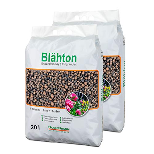 HanseGrand Blähton Tongranulat 40L in Beutel Hydrokultursubstrat Pflanzkästen Kübel Pflanztöpfe Drainagematerial (2X, 20 Liter)