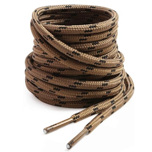 VSUDO 47 Inches Round Brown Boot Laces, Heavy Duty Work Boot Shoe Laces for Men, 5/32 Inches Shoelaces for Women Outdoor Hiking Shoes [1 Pair-Light Brown with Black Dot-120CM]