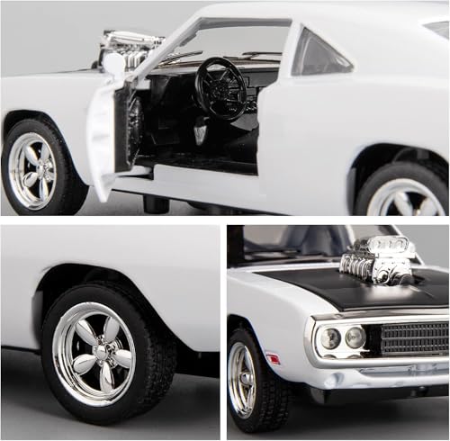 Image of Invite Enterprise Scale 1:24 Dodge Charge F7 - White Alloy Diecast Pullback Metal Car Toy with Sound Light & Opening Doors - Great Gift Toy for Kids