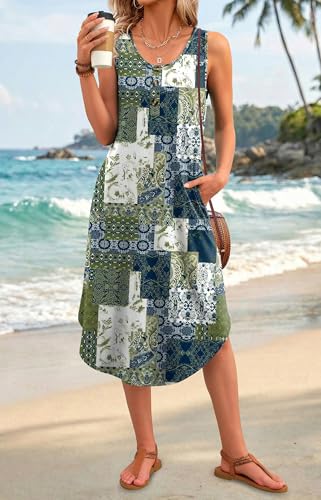 Image of WIHOLL Summer Dresses for Women 2026 Button Front Sleeveless Casual Midi Dress Beach Vacation Sundresses with Pockets