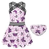 ADUKIDE Swimsuits for Girls One Piece Bathing Suit Skirt with Short Size 11-12T Pink Purple Butterflies Swimwear