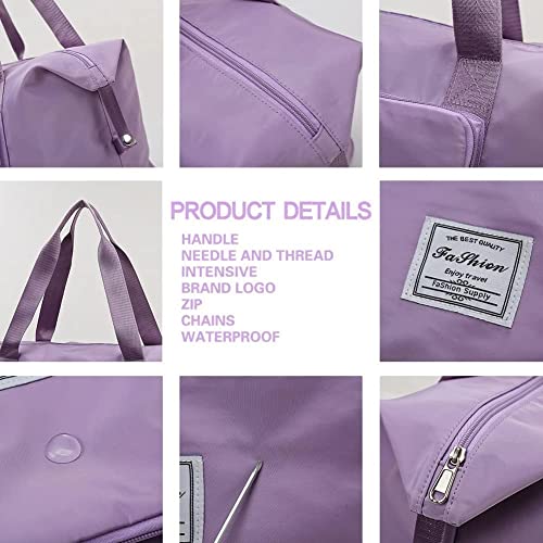 Image of HAKKU Nylon 41 Liter Expandable Travel Bags for Women, Duffle Bags for Women Luggage, Foldable Vanity Traveling Bag, Waterproof Hand Bag for Ladies Personal Items (Modern, Purple)