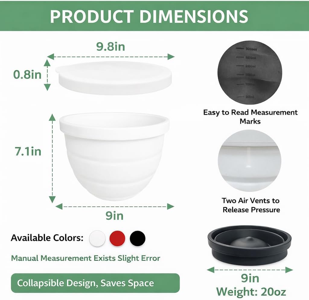 Foldable Silicone Bowl Liners for KitchenAid 5 Qt Tilt-Head Stand Mixers, Odorless & Thicker Mixing Bowl Inserts, Heat/Cold Resistant, Non-Stick & Easy Clean, Dishwasher Safe, 3-Pack Liners with Lids