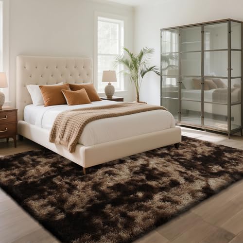 Fluffy Rug Shaggy Area Rug, Mottling Brown 3x5 Area Rugs for Bedroom, Small Bedside Rug, Soft Fluffy Shaggy Entryway Throw Rugs for Living Room Bedroom Kids Room Home Decor