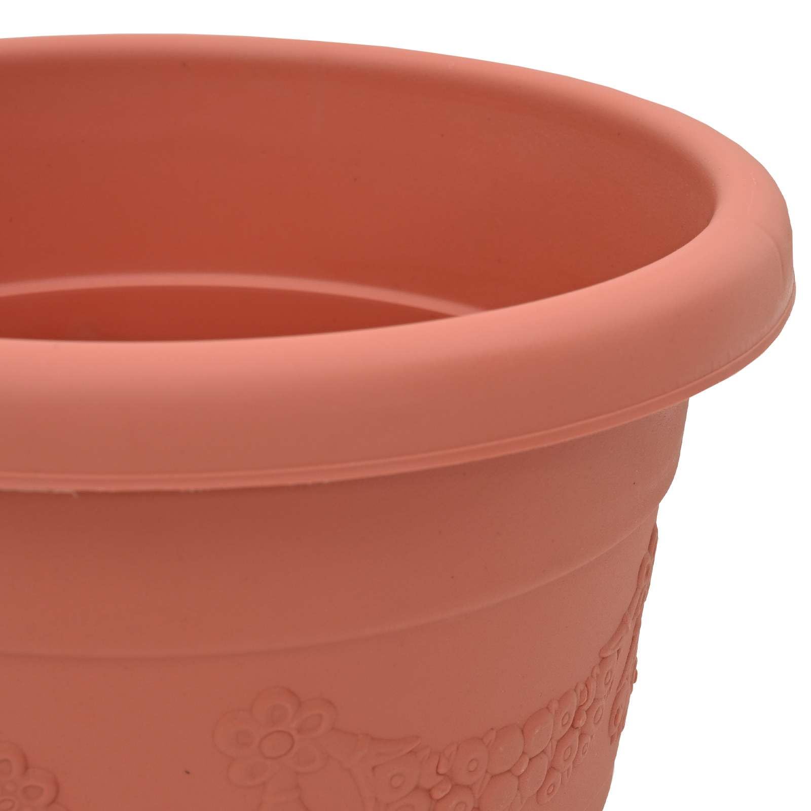 24er Set Blumentöpfe Ø 39 cm Ziegelrot, Moderne Pflanzkübel aus Kunststoff für Außen und Innen, Große Runde Pflanzgefäße mit Drainage für Garten Terrasse Balkon, 39x32 cm