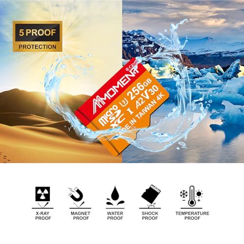 Image of MMOMENT MM23 256GB Micro SDXC Card, A2, UHS-I, U3, V30, Class 10 Compatible, Read Up to 160 MB /s, Write Up to 120 MB /s, SD Adapter Included