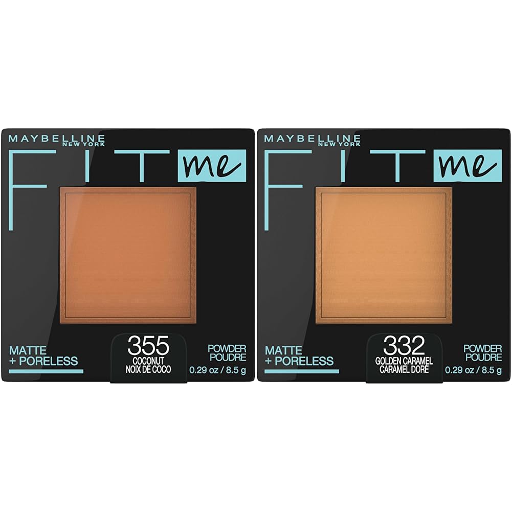 Maybelline Fit Me Matte + Poreless Pressed Face Powder Makeup & Setting Powder, Coconut & Golden Caramel, 1 Count Each