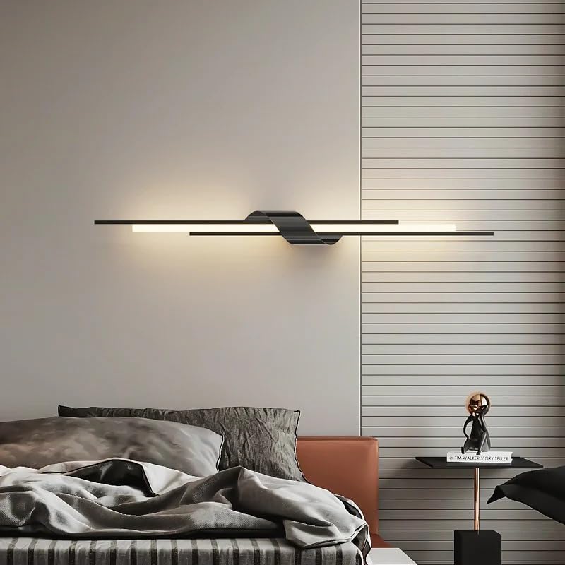 Image of Modern Wall Light for Living Room | Minimalist Metal Wall Lamp with 3-Color LED | Wall Lights for Bedroom, Dining Room, Hallway | Decorative Wall Mount Light Fixtures Indoor (Black)