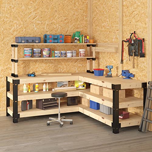 FLEXIMOUNTS Steel Workbench Kit 5 Legs with Shelf Brackets L Shaped Heavy Duty Work Bench for Garage Workshop Storage Shelving Workbenches Frame Black Customize Work Table, Lumber Not Included - Image 6