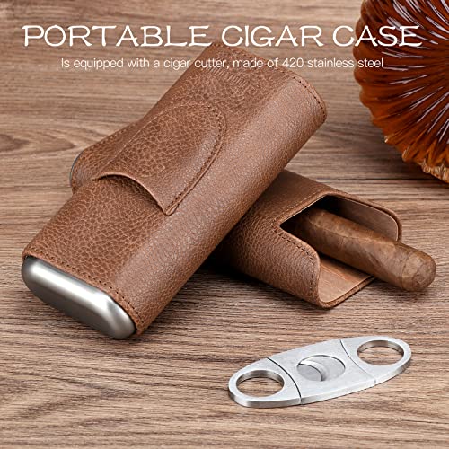 Cool Knight Leather Cigar Case - Cedar Wood Lining Travel Humidors For Cigars - Cigar Accessories Include Stainless Steel Cigar Cutter - Cigar Gift Box For Cigar Lovers (Brown) #TOP2