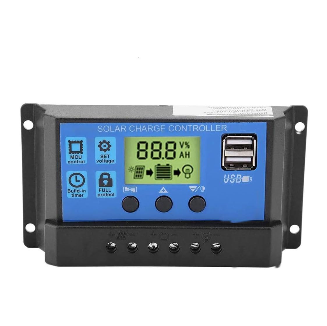 12 V/24 V, pannello solare smart, regolatore di carica PWM, regolatore solare con display LCD e 5 V, doppia port USB, protezione da sovracorrente, na baterię fotowoltaiczną (10 A)
