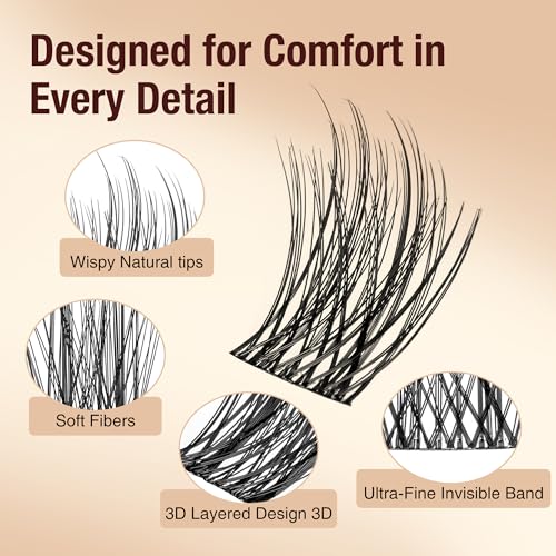 Image of Lash Clusters Kit Manga Natural Eyelash Clusters, C Curl 10-16mm | Wispy Natural DIY Lash Extension Kit, Bond and Seal Tweezers Included, 126pcs