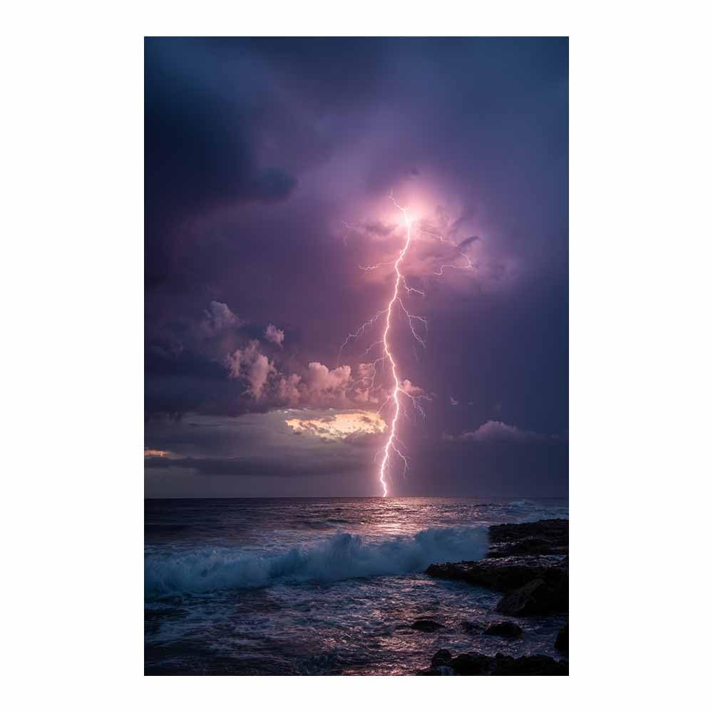 HOQIU Landscape wall art Stormy Ocean Lightning canvas art, art print, house decor, bedroom wall decor above bed, prints for living room.(Multicolor)-30x40cm Unframed