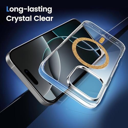 Image of AIBEX Back Cover Case Compatible with iPhone 13 Pro | Glitter Ring Cute Shiny Colorful Bling Case (Compatible with Magsafe) | Transparent PC+TPU Glossy Shiny Cover for Girls & Women - Gold