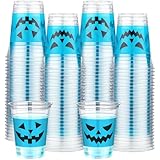 Tioncy 100 Pcs Halloween Party Cups 12 oz Plastic Pumpkin Cups Jack O Lanter Halloween Disposable Cups for Kids Adults Happy Halloween Holiday Birthday Party (Peacock Green)