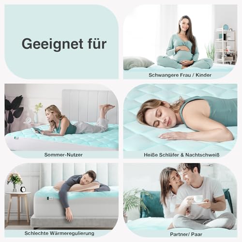 Novilla Cooling Matratzenauflage 120x200cm, Gewebe mit Kühlfaktor, Atmungsaktiv und Hautfreundliches, Dreilagiges Air-Layer-Gewebe, 3 cm Stützende Faserpolsterung, 30 cm Elastische Kante, Oeko-TEX