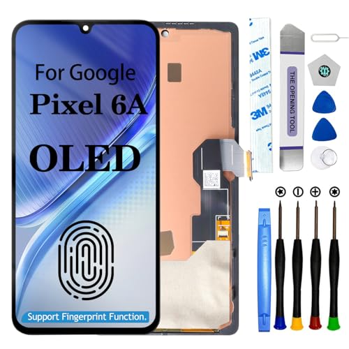 OLED for Google Pixel 6A LCD Screen Replacement for Google Pixel 6A LCD Display Touch Screen Display Assembly Repair Kits with Frame GX7AS GB62Z G1AZG GB17L (with Fingerprint Function)