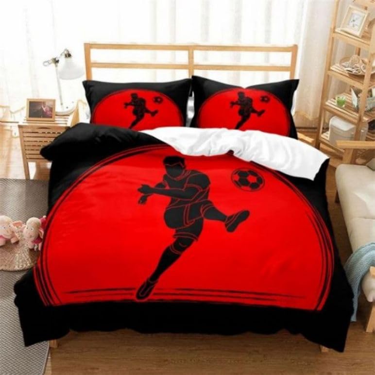 Housse de couette rouge football parure de lit 90x190 enfant en microfibre douce