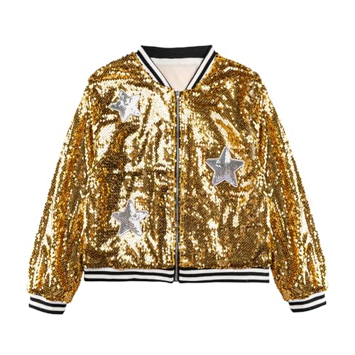 Image of LOLANTA Girls Sequin Jacket, Long Sleeve Kids Bomber Coats with Pockets, Spring Fall Outfits for 4-15 Years