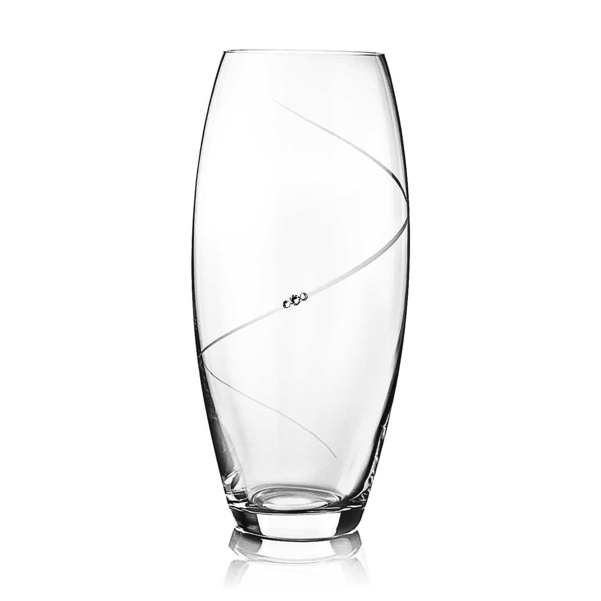 Diamante Clear Swarovski Barrel Shaped Crystal Vase "Silhouette" - Etched Flower Tall Vase - 30Cm In Gift Box