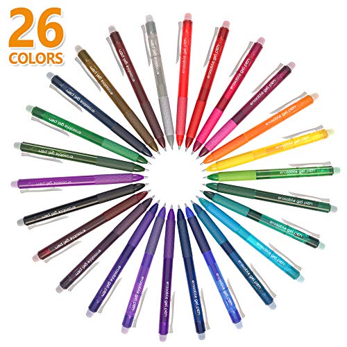 Image of Lineon Erasable Gel Pens, 26 Colors Retractable Erasable Pens Clicker for Back to School, Fine Point, Make Mistakes Disappear, Assorted Color Inks for Drawing Writing Planner and Crossword Puzzles