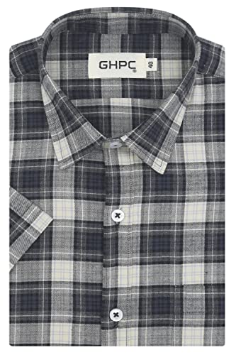 Image of GHPC 100% Cotton Checkered Half Sleeves Regular Fit Formal Shirt for Men
