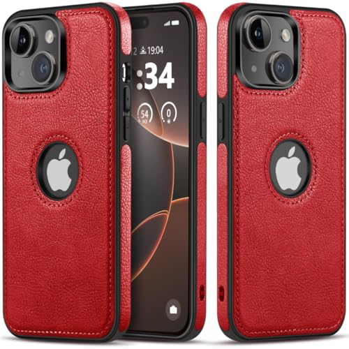 DOGODON Design Compatible with iPhone 14 Case Luxury Leather Business Vintage Slim Non-Slip Soft Grip Shockproof Protective Cover (2022) 6.1 Inch (Red)