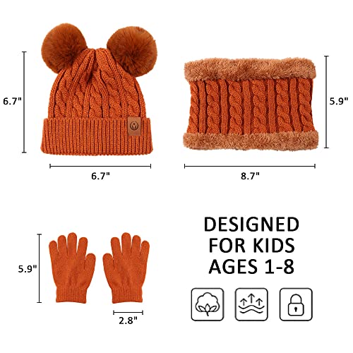 Image of Yuoahcn Kids Winter Beanie Hat Scarf Gloves Set Knit Warm Toddler Winter Cap Gloves Neck Warmer for Boys Girls 1-8 Year