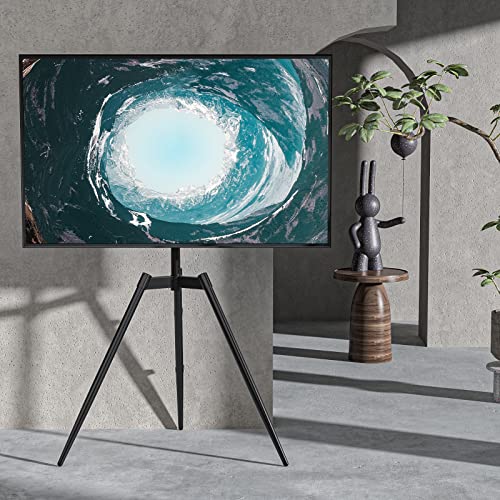 Rfiver Artistic Easel Tv Tripod Stand For 32 To 65 Inch Lcd Led Flat Curved Screens Up To 77 Lbs, 100° Swivel Minimalist Tv Stand For Living Room Corner, Height Adjustable Floor Tv Mount, Black #TOP1
