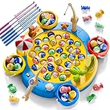 ORANGE OCEAN 66 PCS Magnetic Fishing Game for Kids Toddlers Boys Ages 3-5 4-6, Kid Magnetic Fishing Toys with 360° Rotation & Sound, Birthday Toys Gifts for 3 4 5 6 Year Old Boys Kids, 1-8 Players