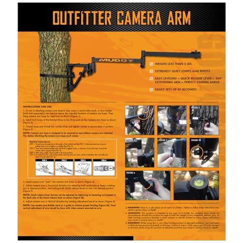 Muddy Outfitter Durable Steel Lightweight Portable Easy-to-Install 360-Degree Extendable Camera Arm - Camera Arm & Cam Arm Base Included