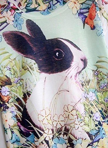 Futurino Women's Bunny Blooding Eggs Print Short Sleeve Tops Casual Tee (S, Dutch Rabbit) #TOP3