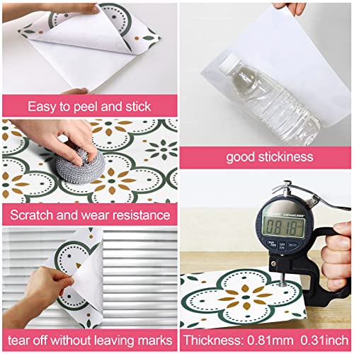 Peel & Stick Floor Tiles Vinyl Flooring 8"X8", Self-Adhesive Removable, Suitable For Wall, Floor, Kitchen, Bathroom,10 Sheets (Green Flower) #TOP5