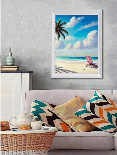 Image of Jasol Diamond Painting Kit, 40x30 Cms, Full Drill, 5D Crystals, Home Wall Decor Gift Set (Beach M45603)