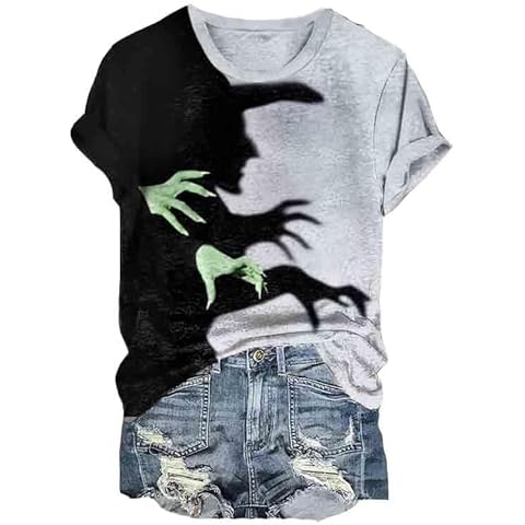 Halloween Shirts for Women Witches Gather T-Shirt Fall Casual Holiday Tee Witch Graphic Short Sleeve Vintage Salem Top (Small,As Shown-1) Cover