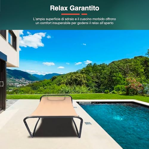 Hamaca de jardín de Acero – Hamaca con Soporte y cojín, Ideal para Relajarse en terraza o balcón, Estructura Robusta de Metal, soporta 100 kg, 210 x 80 x 65 cm, Beige - imagen 7