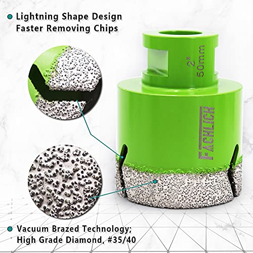 Image of Diamond Core Drill Bit,2pcs Diameter 2 inch 50mm Thread 5 /8-11,Vacuum Brazed Dry Wet Hole Saw for Porcelain Tile,Granite,Marble,Concrete,Masonry,Brick
