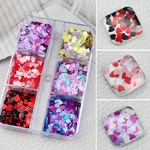 16 Color Heart Nail Art Glitter Love Nail Sequin Valentine's Nail Supplies 3D Holographic Sparky Love Flake Metallic Heart Shaped Design For Women Valentine's Day Decoration Diy Nail (Laser Mult) #TOP4
