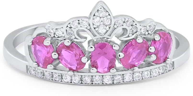 Blue Apple Co. Crown Ring Oval Round Cubic Zirconia 925 Sterling Silver King Crown Princess