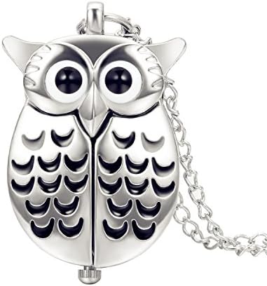 Lancardo Pocket Watch for Men and Women Bright Silver Tone Owl Pocket Fob Watch with Chain Military 24H Time for Mother's Day Father's Day