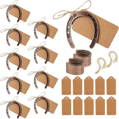 MaiLence Hufeisen Glücksbringer 10 Set, Kleine Hufeisen Anhänger Deko Gastgeber Geschenke Glückshufeisen mit Kraftpapier Anhänger, Kleine Gastgeschenke Hochzeit, Taufe, Konfirmation